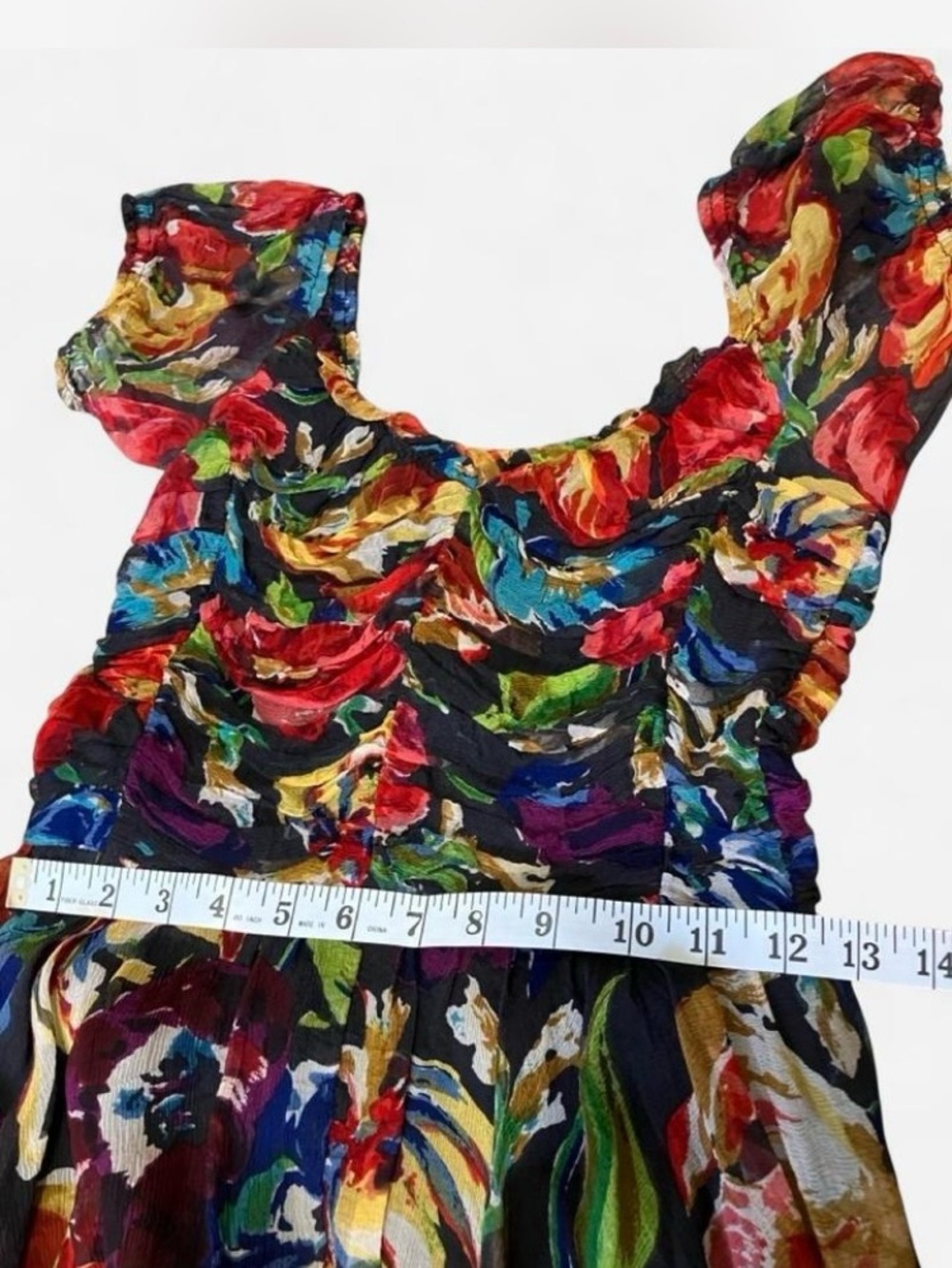 Floral Sheer Silk Overlay Midi Dress with Ruched Bodice Women’s Size S - Picture 5 of 7